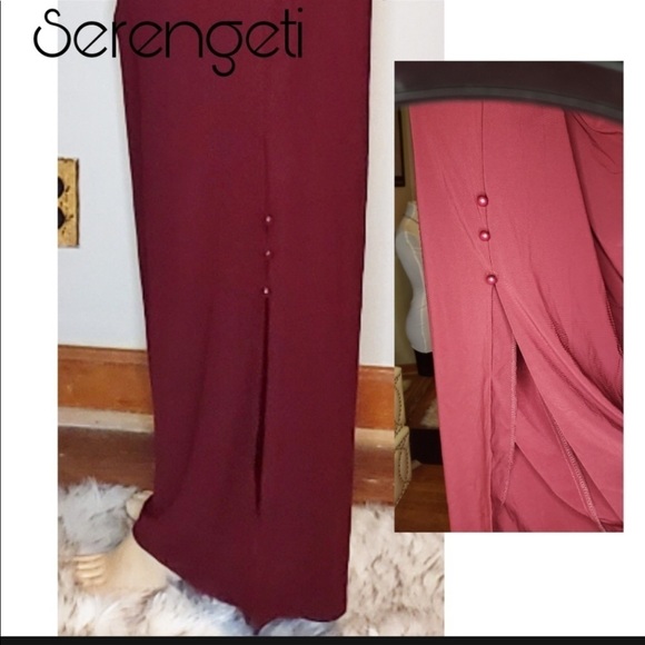 Serengeti  size XL dark wine pull on pant with high side slits stretch - Picture 9 of 10